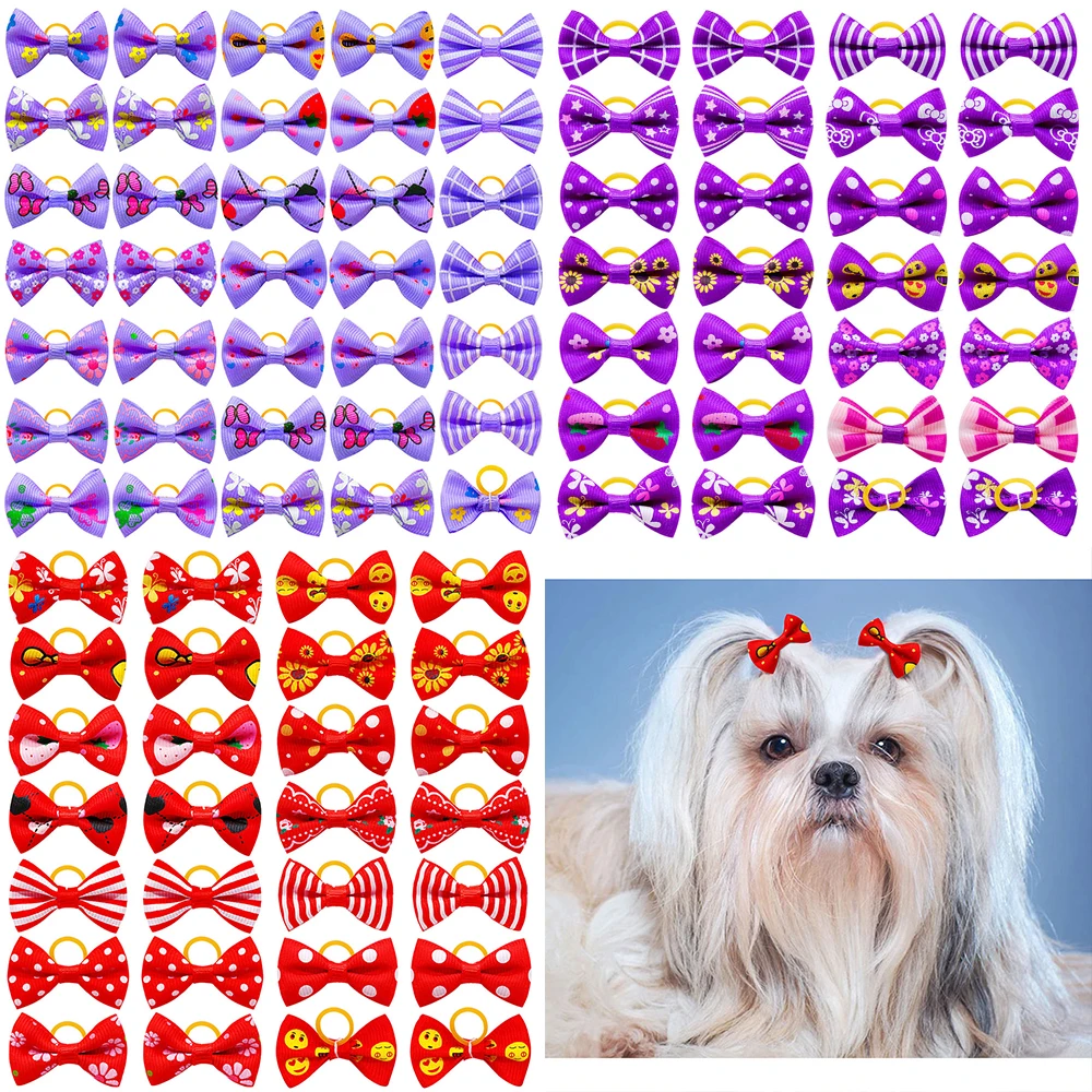 

Банты для собак 10/20/30 шт., банты для домашних животных, украшение для собак с резиновой лентой, аксессуары для маленьких домашних животных