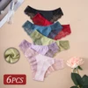 6PCS High Quality Women's Underwear Elegant Lace Floral Embroidery Panties Solid Color Low-Waist Sexy Briefs Lingerie Daily Wear