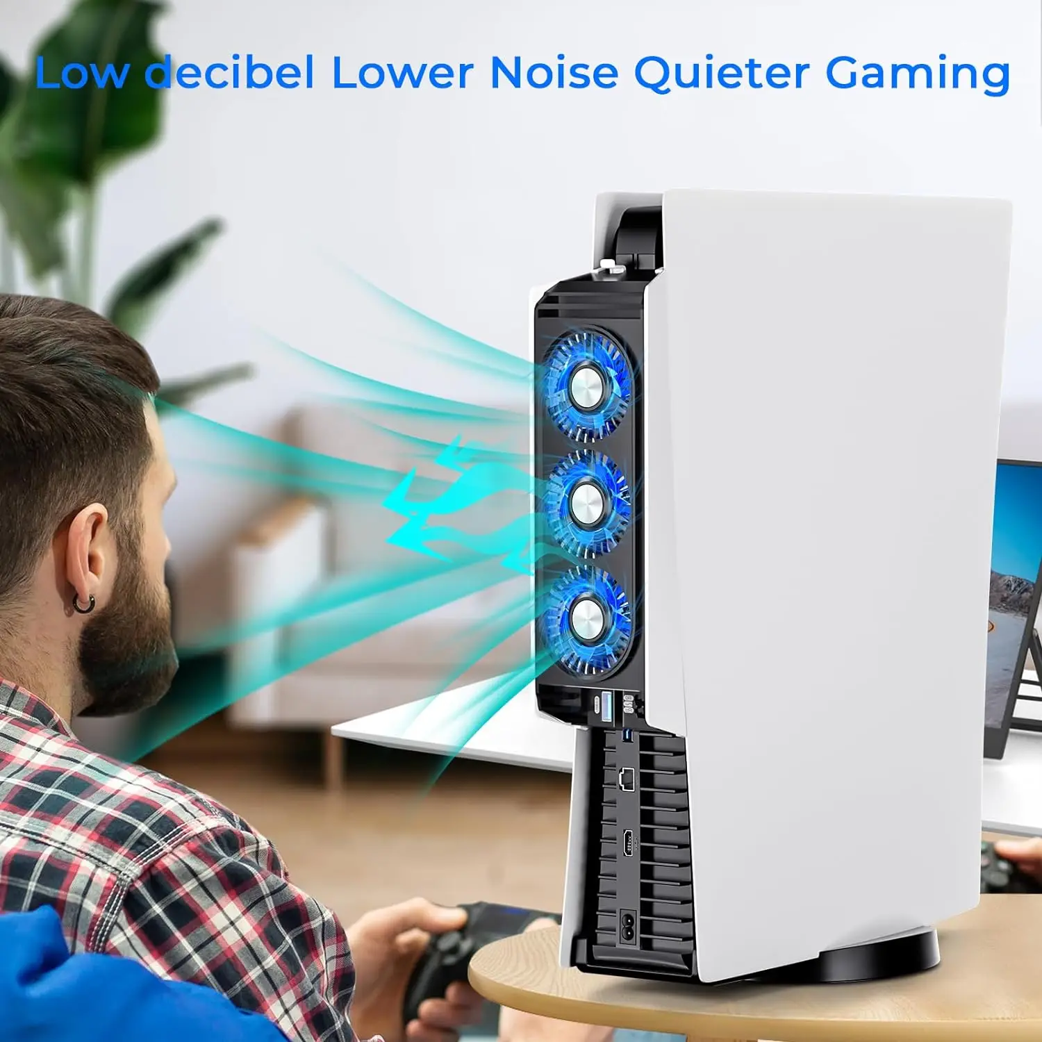 LED 조명 장착 PS5 냉각 선풍기, USB 3.0 포트, 조용한 효율적인 냉각 시스템, 플레이스테이션 5 콘솔 게임 액세서리