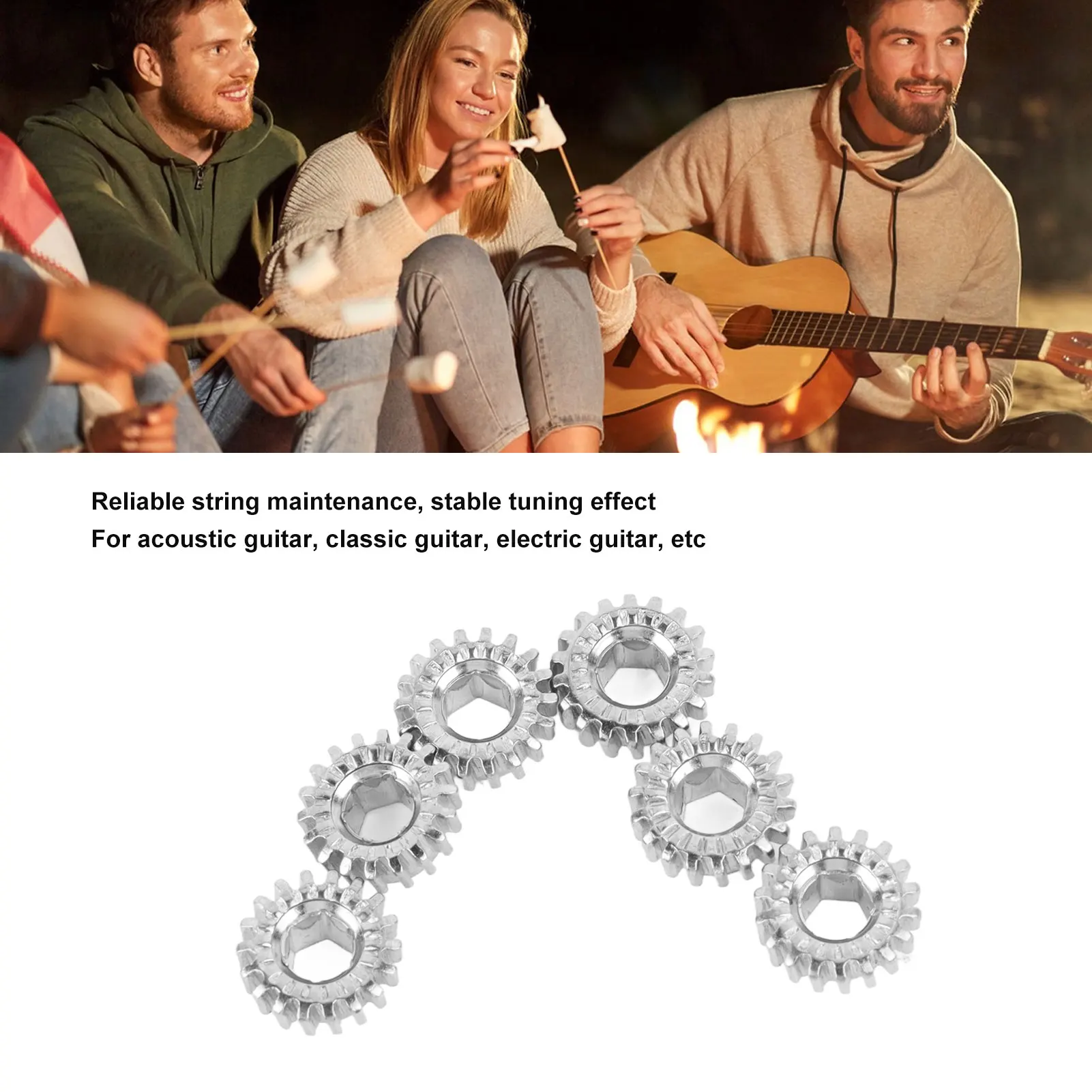 6PCS Guitar Tuner Peg Gears Metal Hex Hole Gear String Button Gear For Folk Classic Electric Guitars