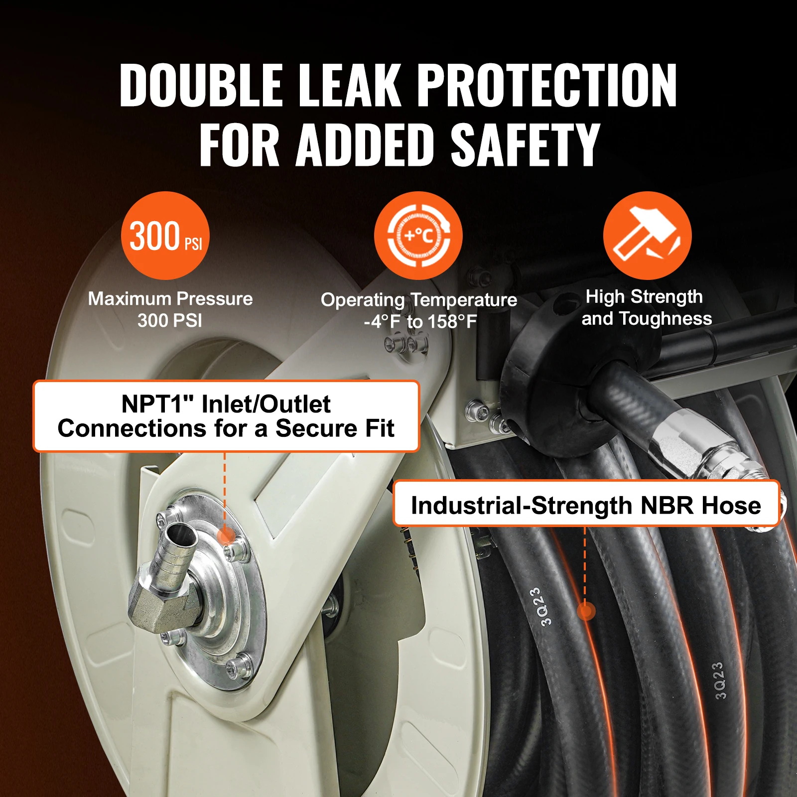 SucceBuy 3366ft Fuel Hose Reel Extra Long Retractable Spring Driven Auto Swivel Rewind for Auto Repair Heavy Industries 300 PSI