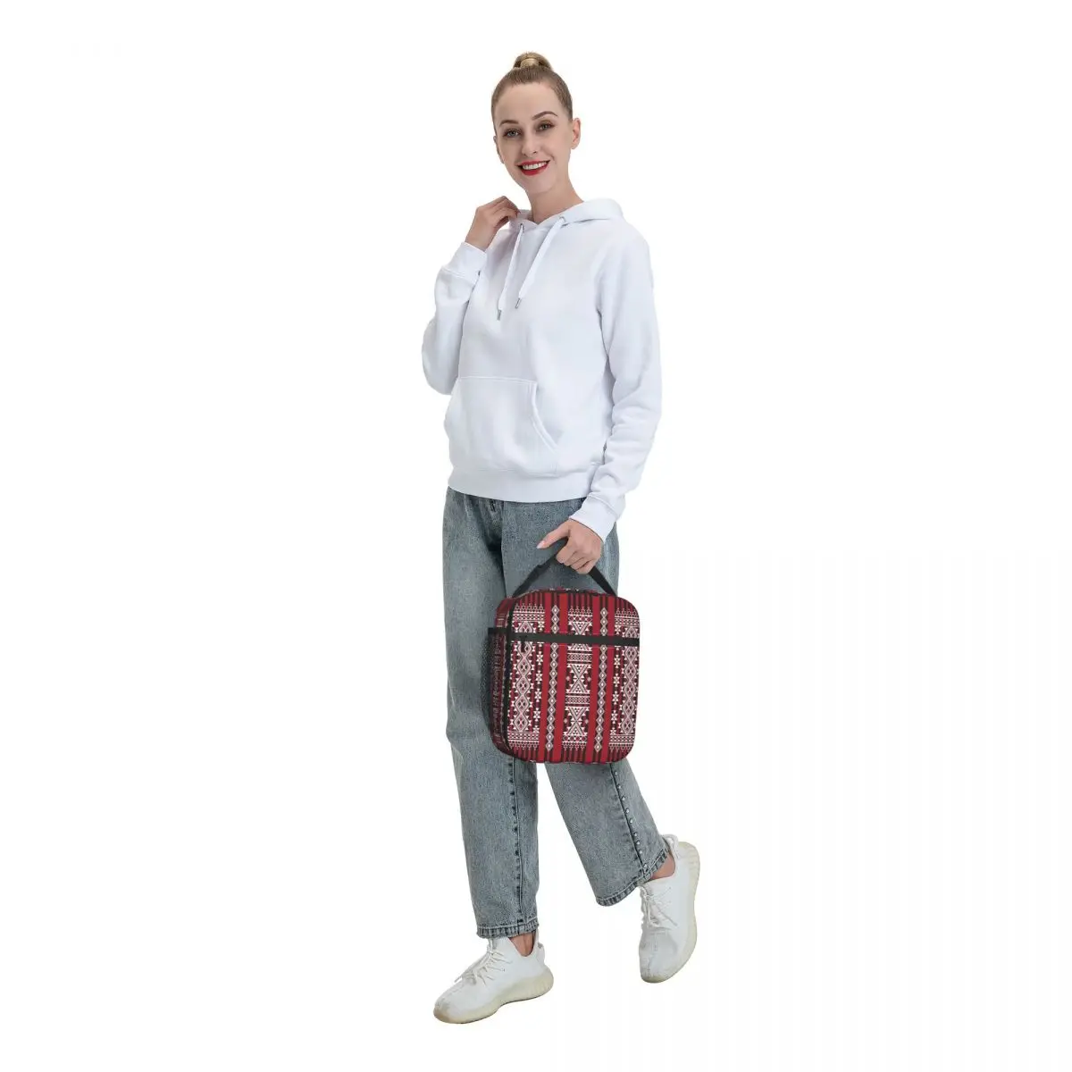 Red Kabyle Carpet Pattern Insulated Lunch Bag for School Office Geometry Geometric Resuable Thermal Cooler Bento Box Women