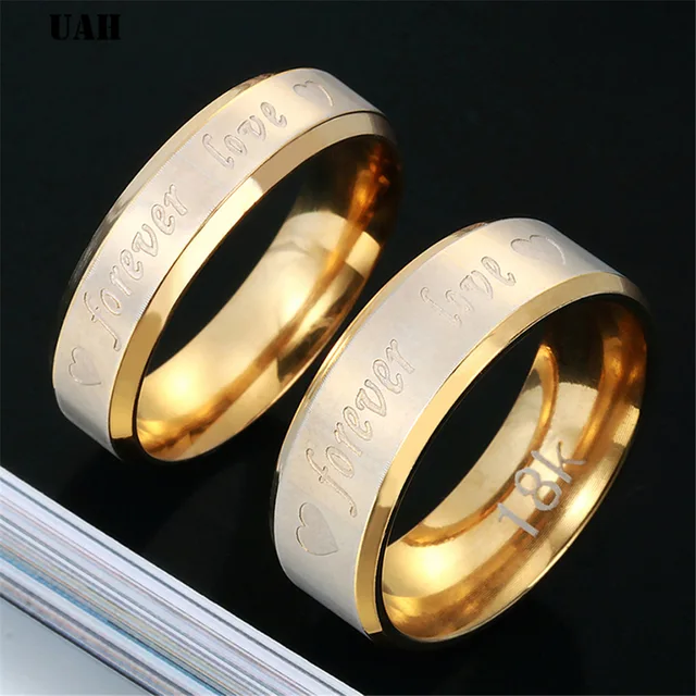 UAH-Bagues de couple gravées Forever Love, matiques de fiançailles en acier inoxydable pour hommes et femmes