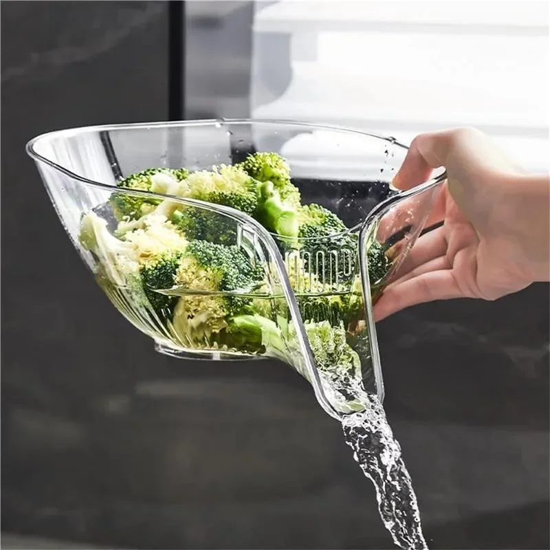 

Transparent Household Washing Drain Basket Multifu Vegetable Basin Bowl Kitchen Washing Fruit Plate Storage Gadget Accessories
