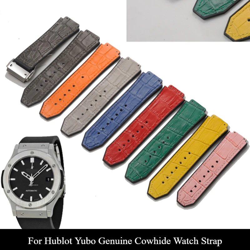 Bracelet Deux Pièces Décontracté Bracelet Montre Silicone Et Cuir Pour Hublot Big Bang 26 Mm - Neuf Sans étiquette - Unisexe Silicone Cuir Véritable