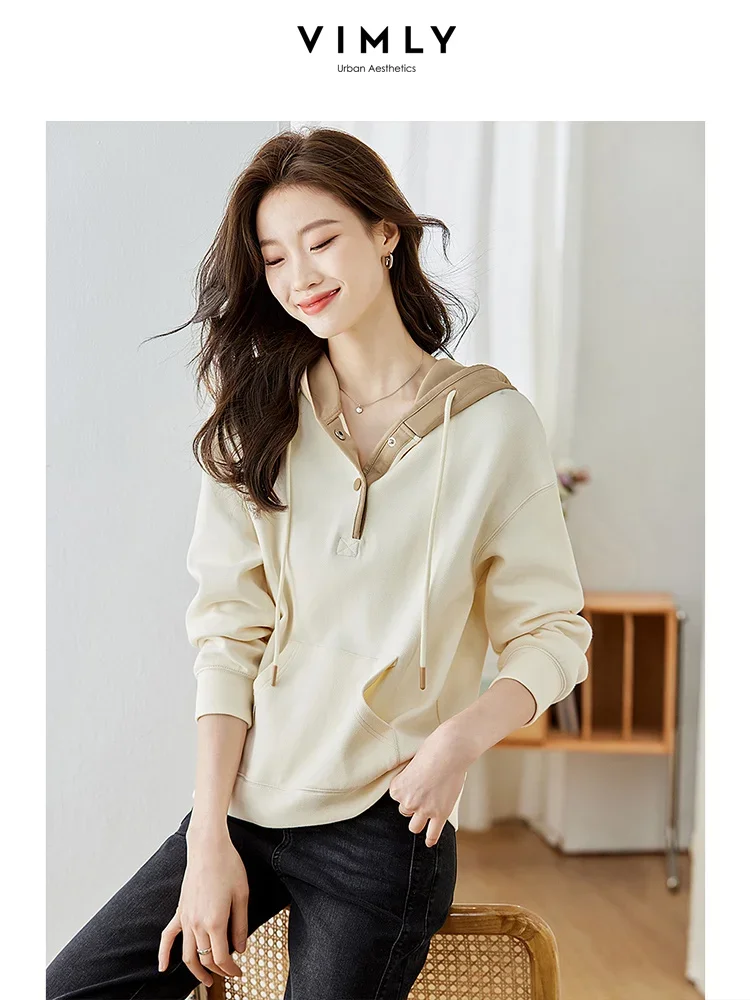 Vimly Pullover Women Hoodies Autumn 2023 Fashion Contrast Hooded Sweatshirts Female Loose Long Sleeve Top Women's Clothing M2693