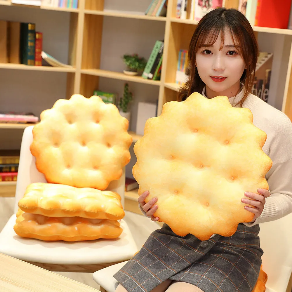 Biscuits Plush Pillow Cushion Sofa Bed Decor Round Shape Square Sesame Plain Cookie Lifelike Food Snack Cushion Plushie Props