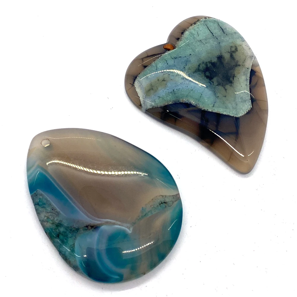 5pcs/pack Natural Onyx Charm Blue Sea Pattern Agate Pendant Hole Color Sliced Quartz DIY Jewelry Necklace Earring Accessories