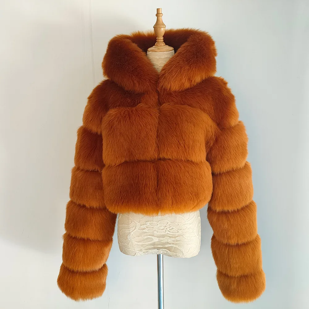2023 Winter Warm Fashion Hooded Faux Fur Coat Man Women 5XL 6XL Furry Overcoat Elegant Plush Crop Jacket Daily Casual Clothes