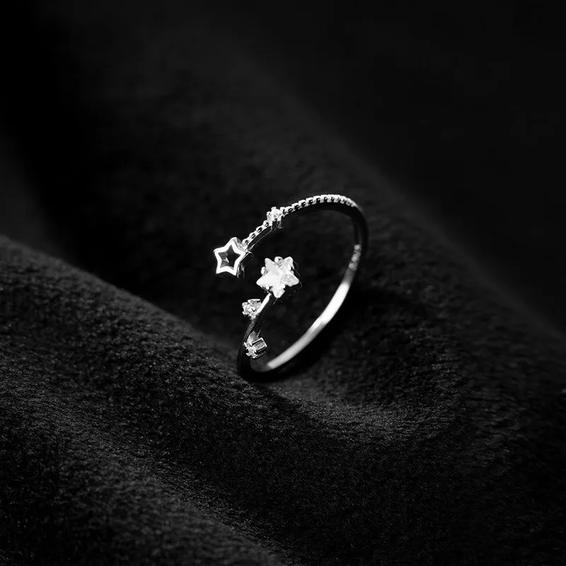 Korean Silver Color Shiny Five Pointed Star Rings for Women Simple Zircon Cross Hollow Star Open Finger Rings Jewelry Party Gift Zircon Rings Cross Rings Finger Rings Fashion Rings Fashion Ring