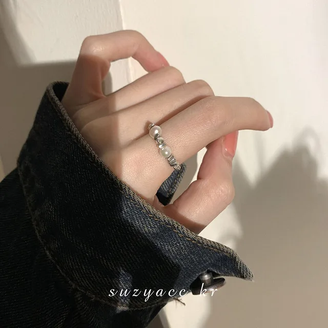 Anillos ajustables coreanos para mujer, anillo de perlas de