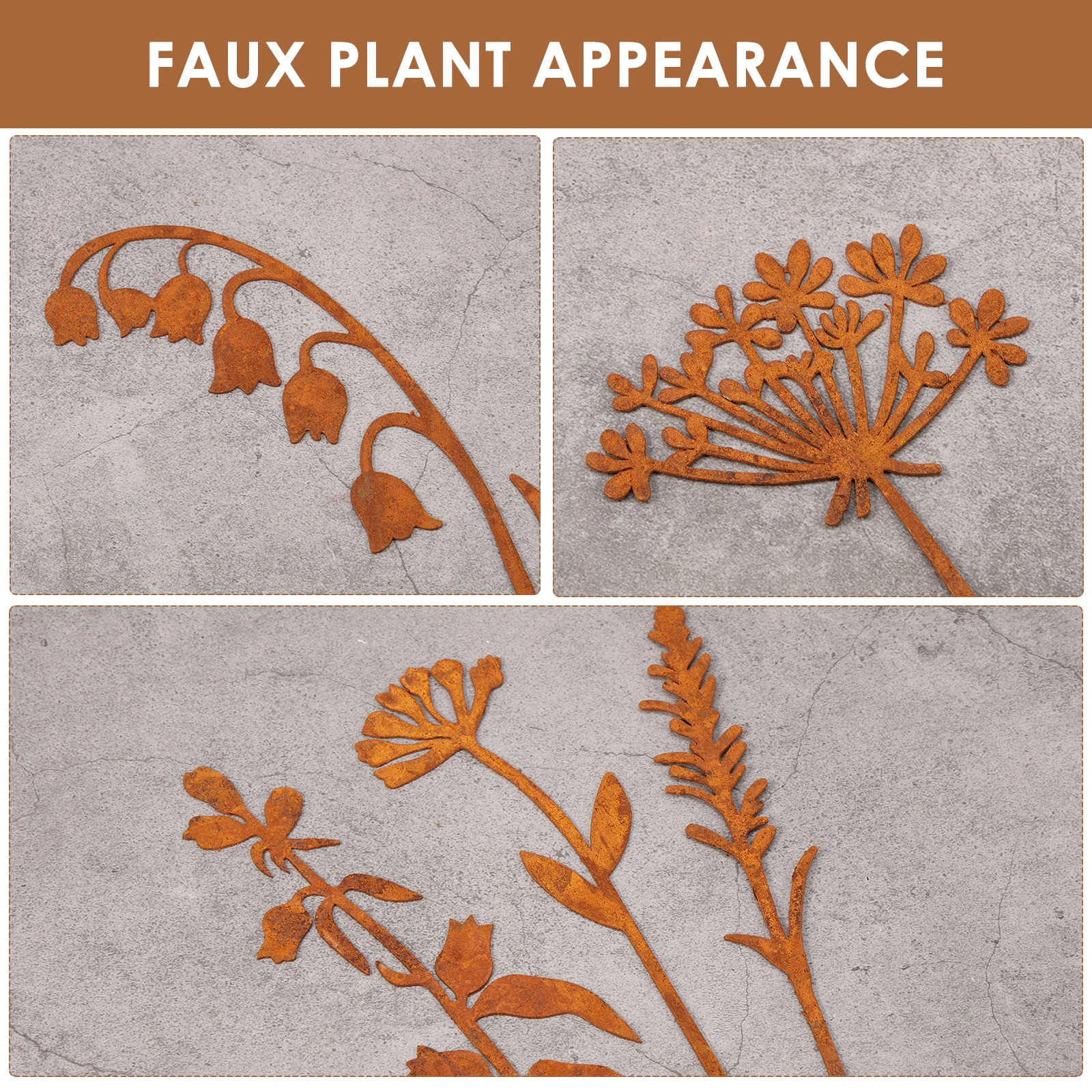 5 Pcs Garden Stake Metal Plant Decorative Ground Stakes Garden Wrought Tron Decoration for Yard Art Outdoor Lawn Porch Pathway