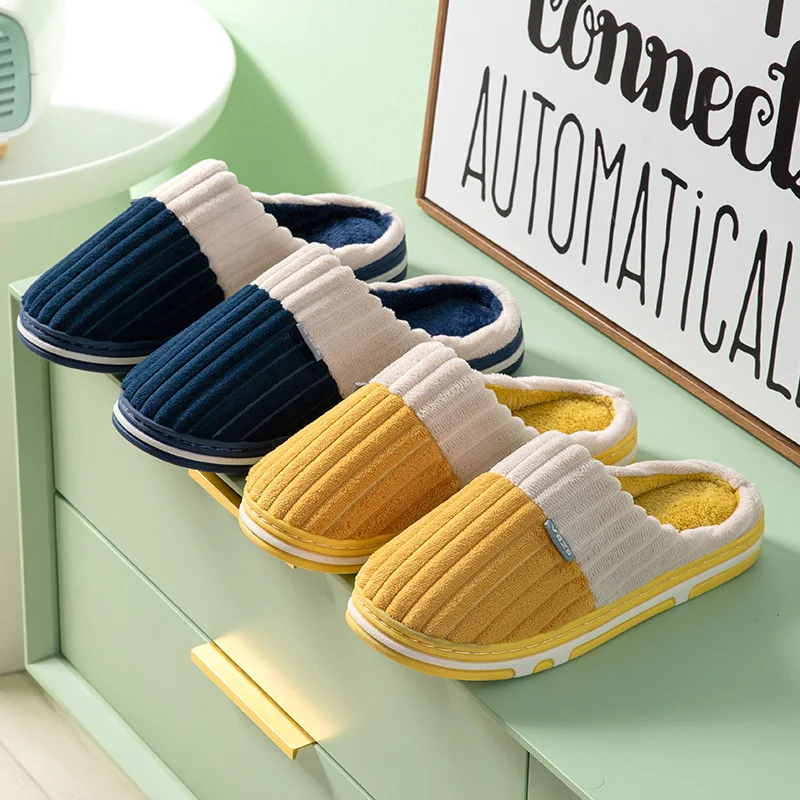Home Zapatillas Hombre Winter Shoes Women Cotton Slippers For Men Indoor House Warm Plush Footwear Non-Slip Platform Slippers 4