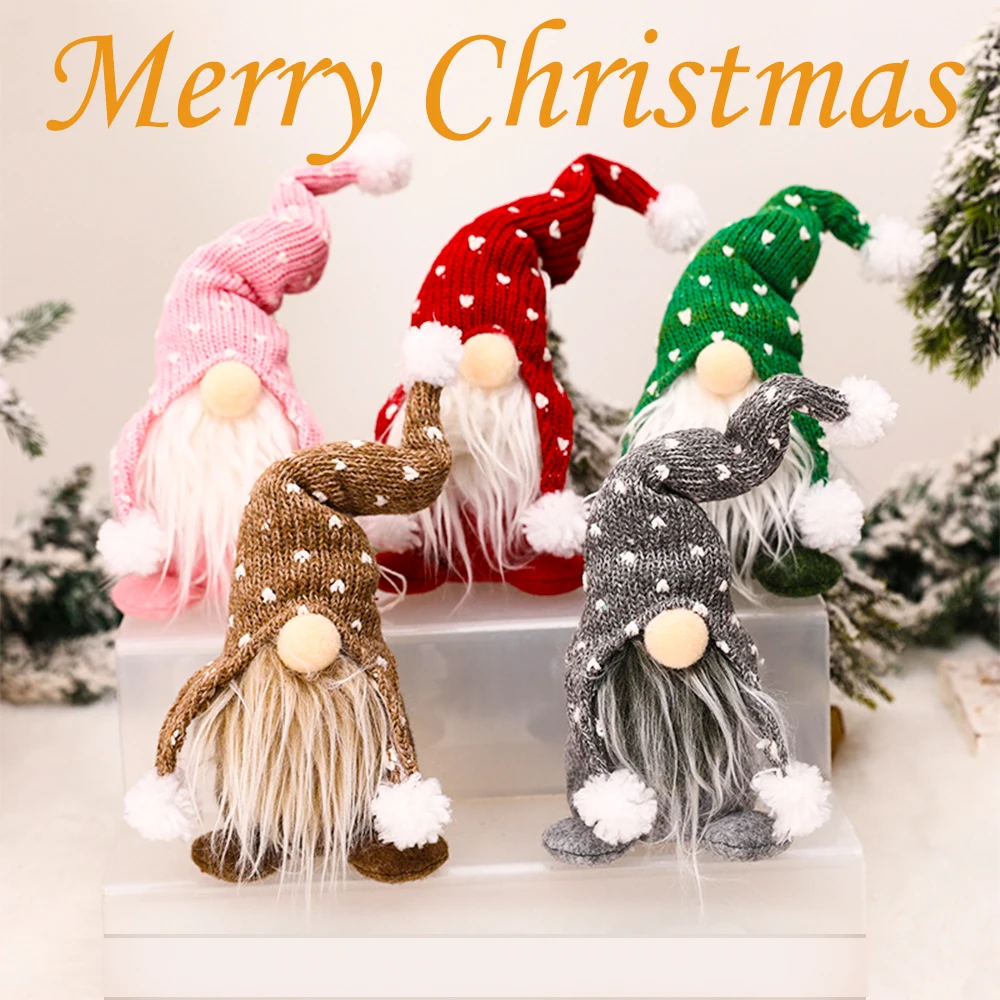 

Knitted Hat Sitting Doll Christmas Decorations for House 2023 Nordic Forester Christmas Tree Pendant Room Decor Children's Gifts
