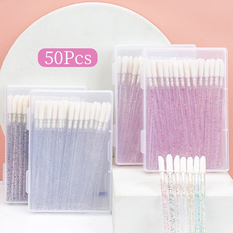 일회용 화장품 립 브러쉬 립스틱 립글로시 완드 펜 클리너 어플리케이터, 아이섀도우 글로스 메이크업 브러쉬 도구, 상자당 50 개 