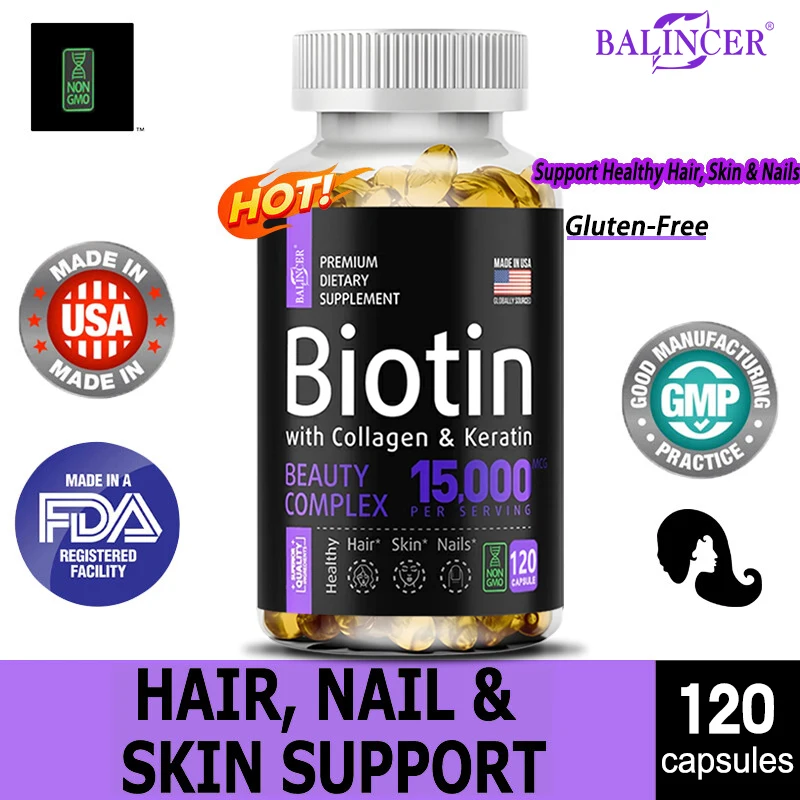 

Balincer Biotin Capsules - with Collagen + Keratin: Promote hair growth and support nail and skin health.