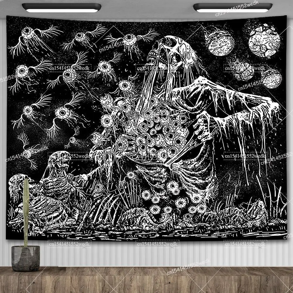 Skull Tapestry Evil Eye Black And White Skeleton Tapestries Wall Hanging Living Room Decor Hippie Trippy Tapestrys For Home 2