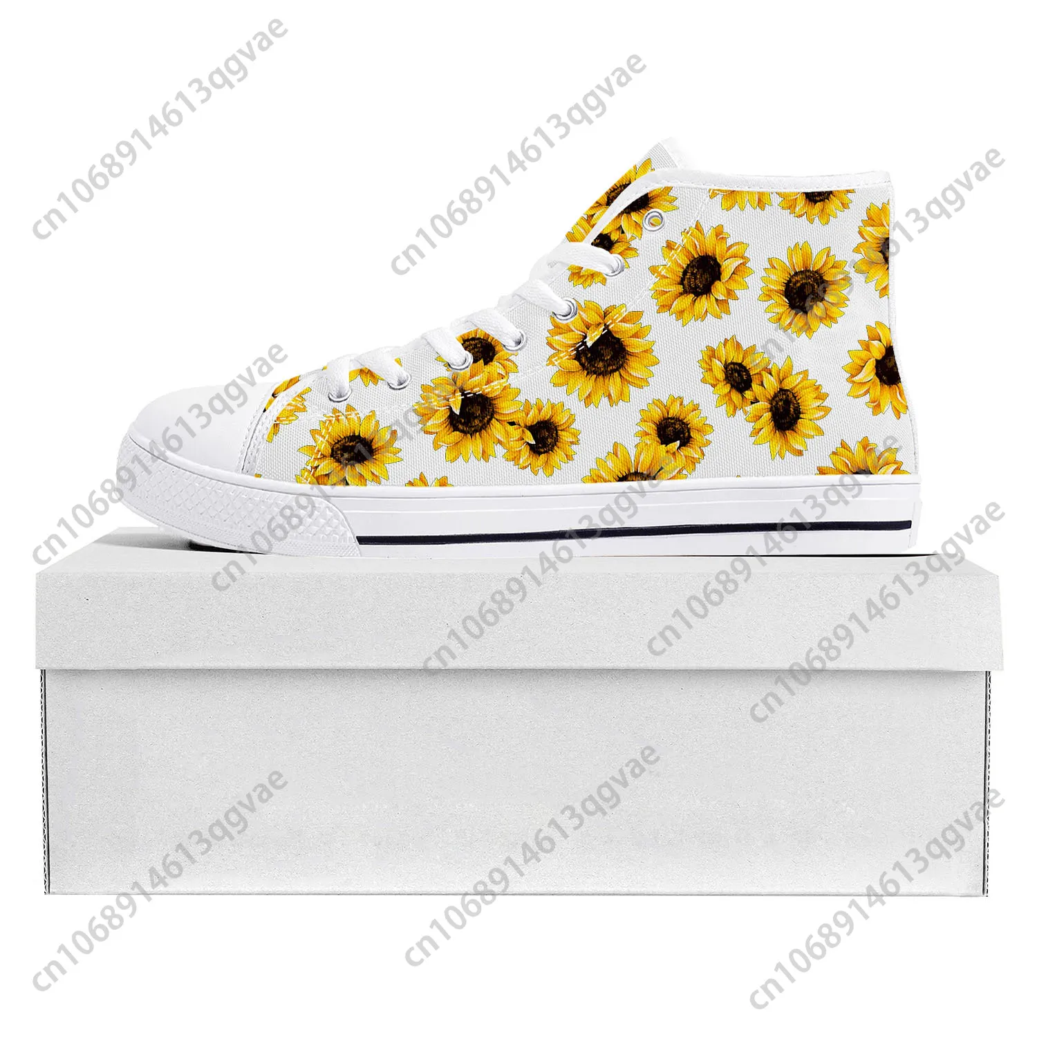 Sunflower Yellow Flower High Top High Quality Sneakers Mens Womens Teenager Canvas Sneaker Casual Couple Shoes Custom Shoe White