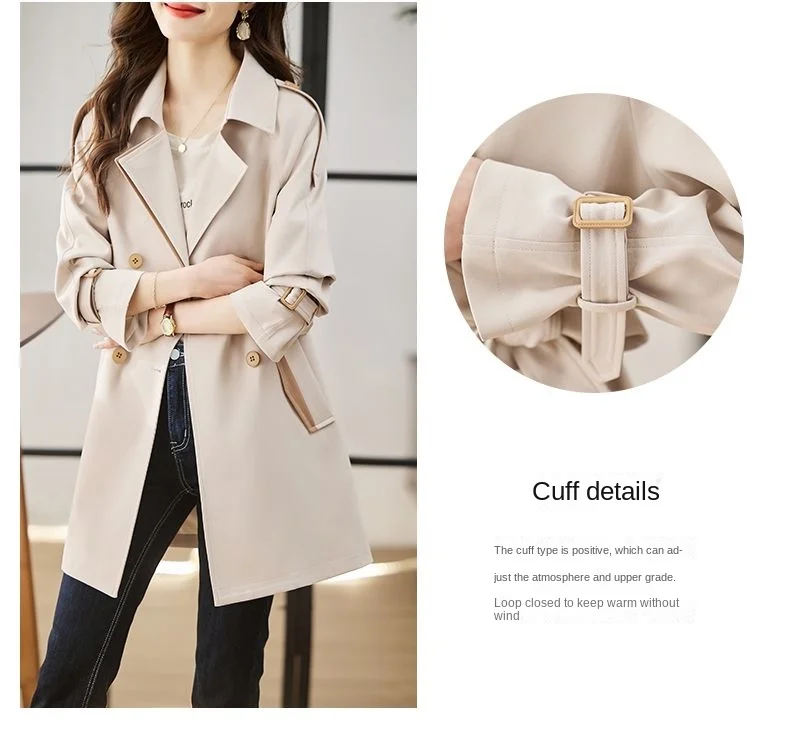 Solid Mid length Trench for Women Fall Winter 2023 New Vintage Turn Down Collar Long Sleeve Jacket Loose Double Breasted Coat