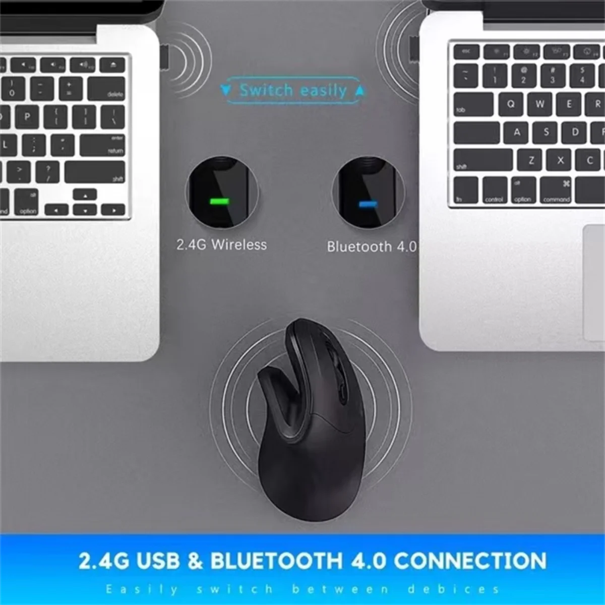 Mouse óptico sem fio ergonômico, recarregável, silencioso,