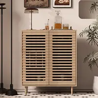 Mid Century Bar Cabinet with Wine Racks, Modern Liquor Cabinet with Slatted Doors for Dining Room, Living Room, Customized 3