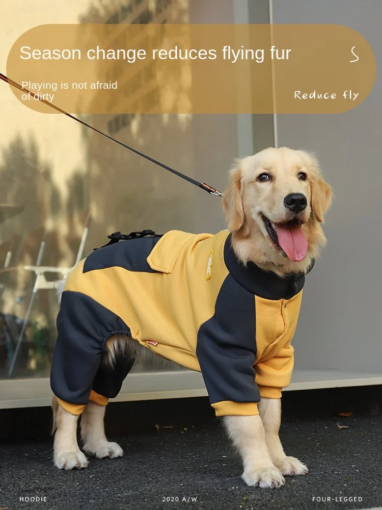 

Dog Clothes Autumn Winter Pet Coat for Golden Retriever, Labrador and Other Large Dogs Four-Legged Hooded Sweatshirt