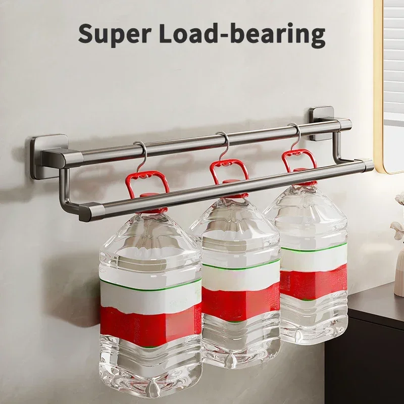 Towel Holder Wall Mounted No Drilling Towel Bar Space Aluminum Bathroom Organizers Bathroom Shelves Shower Storage Rack towel rack,towel holder,bathroom facilities