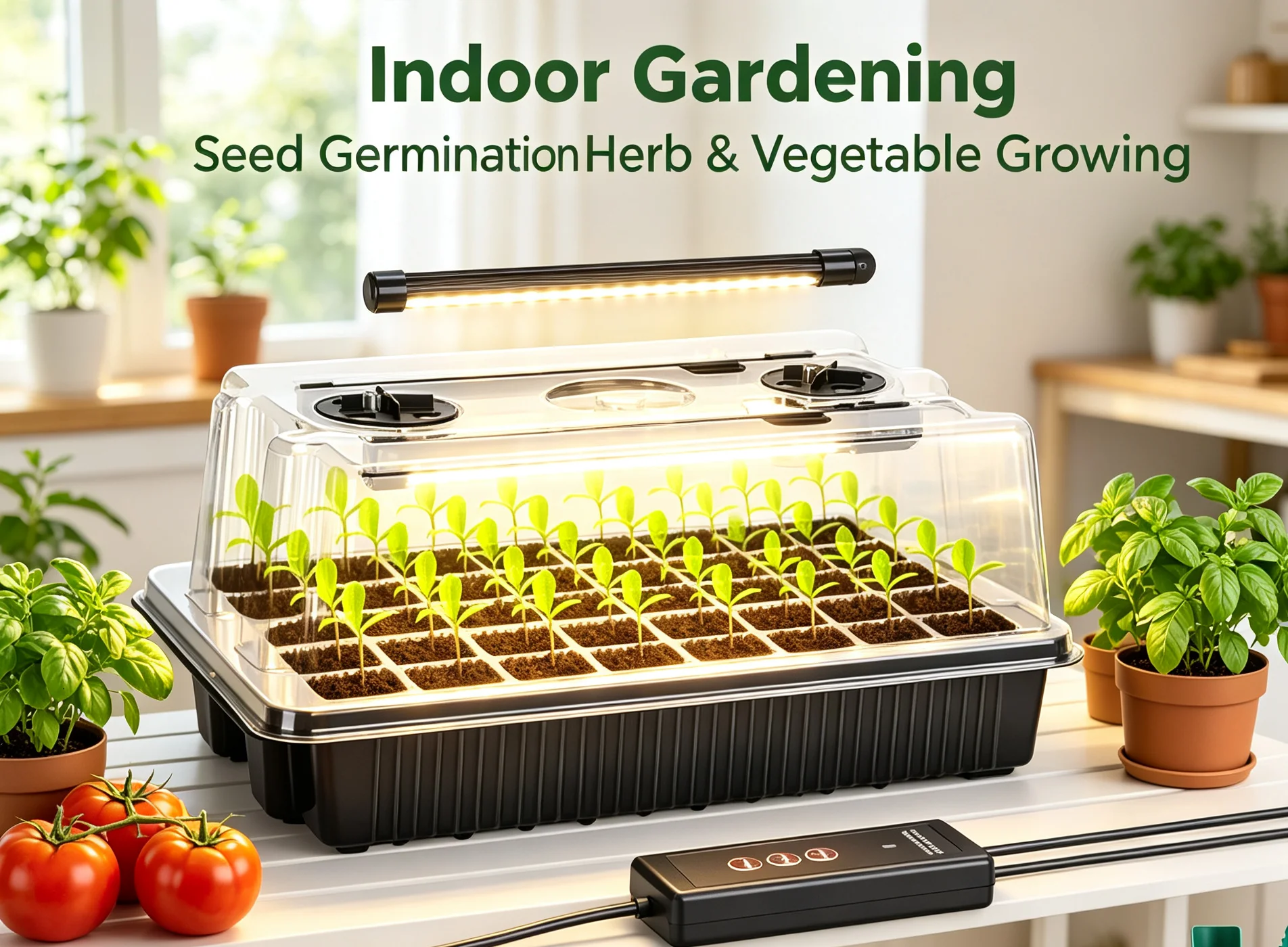 Enhanced Seed Starter Kit with Grow Lights and Humidity Dome - 40-Cell Tray