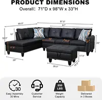Sectional Sofa Couch, Modern 4-Seaters Living Room Furniture Sets with Chaise Lounge, Ottoman & 2 Pillows | L Shape Couch 2