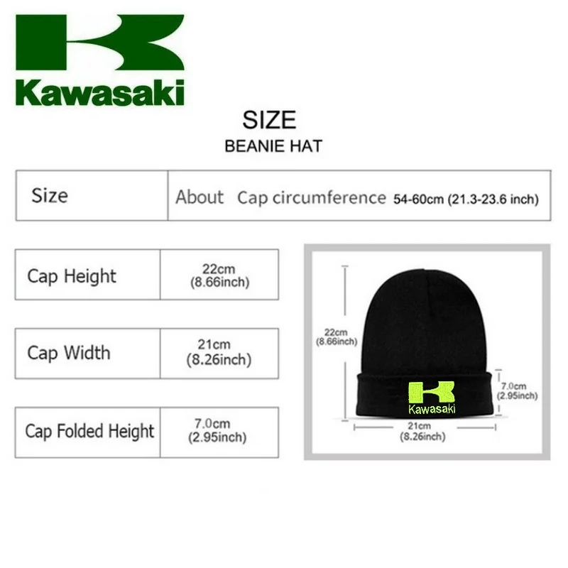 New Men's and Women's Autumn and Winter Fashion Embroidered Kawasaki Hat Moto GP Hat for Kawasaki Badge Winter Warm Knitted Cap 6