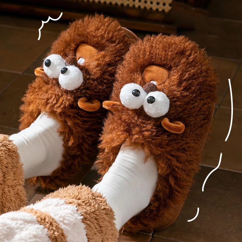 Funny Fluffy Cartoon Cotton Slippers Women Indoor Non Slip Lovely Home Shoes Woman Winter Soft Sole Warm Plush Slides Female
