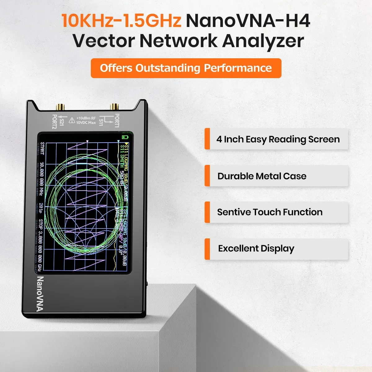 2024 New Updated10k-1.5GHz NanoVNA-H4 4inch Vector Network Analyzer HF VHF UHF Antenna Analyzer V4.3 with SD Card Slot 2