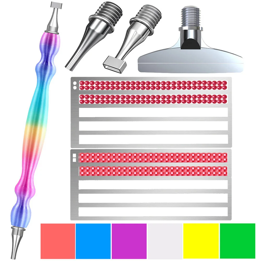 Multicolor Diamond Painting Point Drill Pen Set With 3  Stainless Steel Pen Tips, 6 Clay , 2 Stainless Steel Diamond Art Ruler