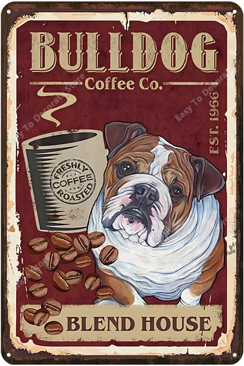 

Vintage Tin Sign Bulldog Coffee Blend House Retro Decor Metal Sign Home Kitchen Bar Cafe Club Cave Wall Decor Dog Tin