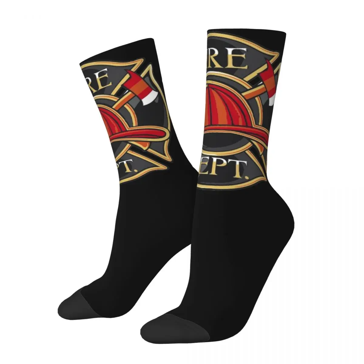 Red Fire Department Badge Unisex Socks,Firefighter Warm 3D Print Happy Socks Street Style Crazy Sock