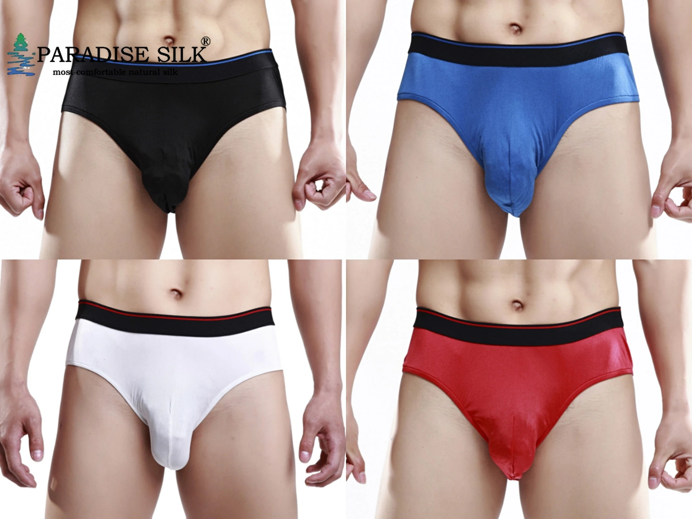 Mens Underwear 4 Pair 100 Silk Knit Men's Wide Waistband Brief Solid