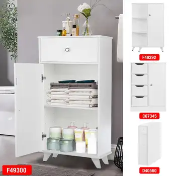 3 types Bathroom Cabinet Bathroom Cupboard 1 Door 3 Shelves Floor Mounted Vanity Storage Unit with Shelf Furniture with Drawer