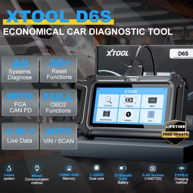XTOOL D6S Strumento diagnostico per auto Tutti i sistemi diagnostici Scanner OBD2 Grafica dati live 30+ Resetti PUÒ FD FCA Aggiornamenti gratuiti a vita - Image 3