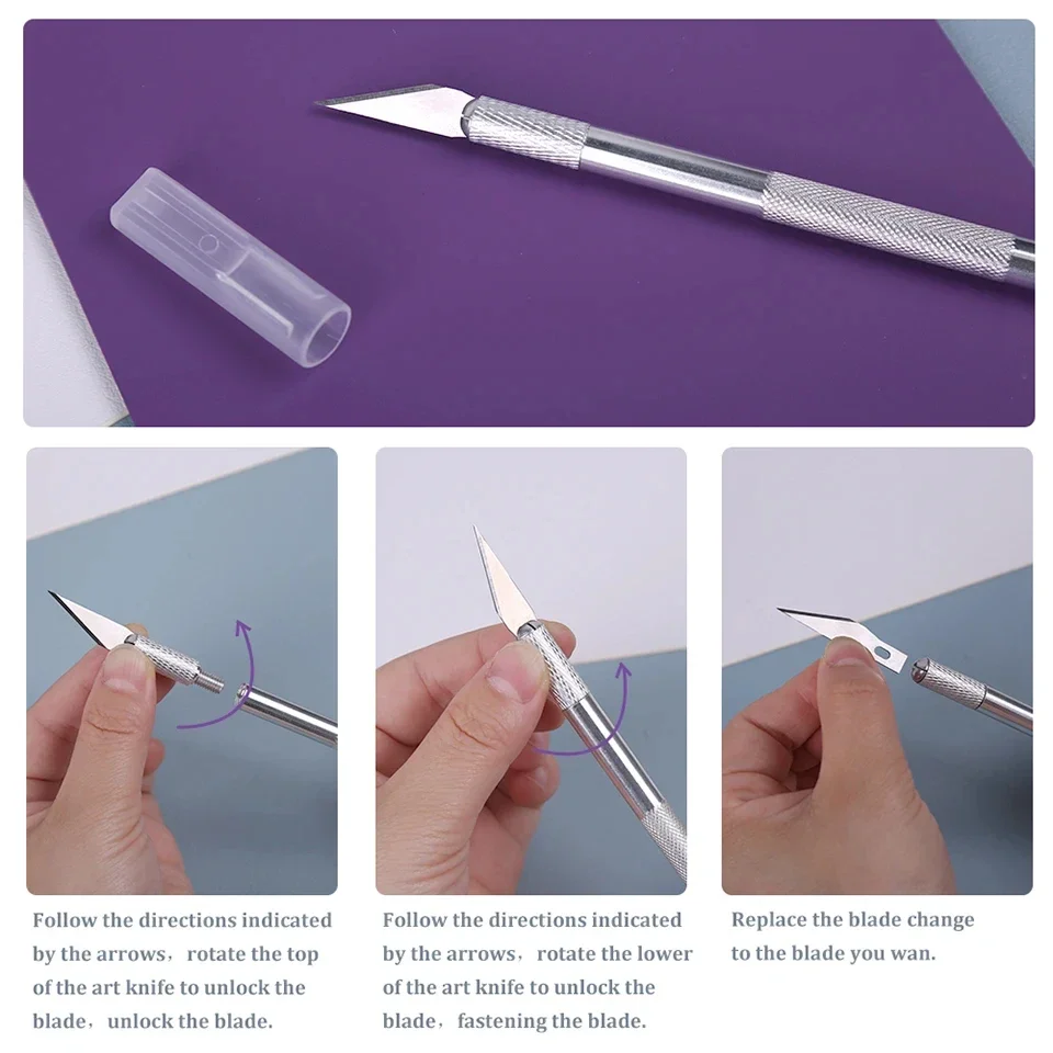 Cutter withMetal Handle 5pcs Blade Fniiva Engraving Craft Carving Sculpture Paper Non-Slip Knife DIY Repair Hand Leather Tools