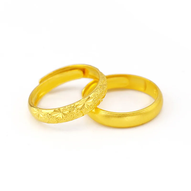 Unisex 9999 24K Real Gold Antique Gold Jewelry with Printing Classic Starry Sky Ring and Sand Surface for Men Women Rings