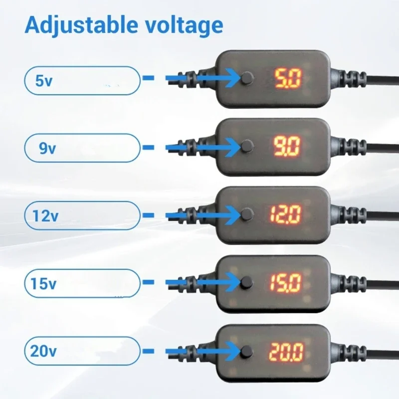 PD to DC Adapter Cable 5V 9V 12V 15V 20V Adjustable Voltage TypeC Male to DC5521 Male Power Cord with 10 Conversion Heads