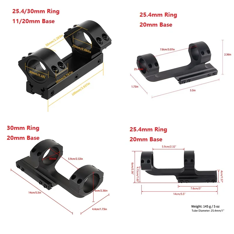 Hunting Scope Ring Mounts 11/20mm Base Optics Scope Pipe Diameter 25.4/30mm Sight Mount Adapter