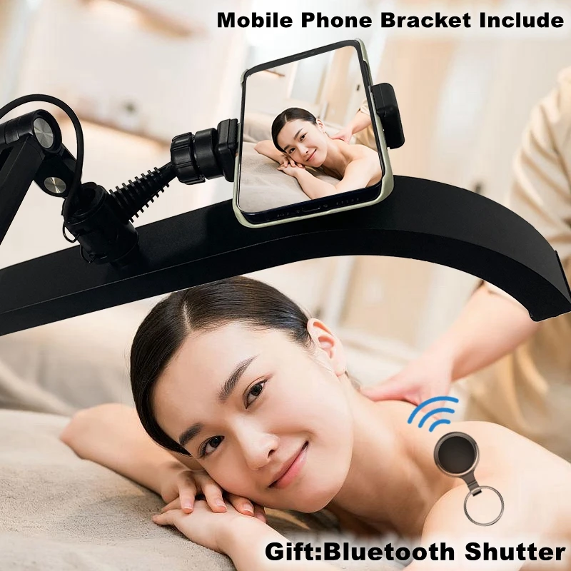 하프 문 라이트 래쉬 데스크 클램프 LED 램프(전화 홀더 포함) 3색 매니큐어 래쉬 살롱 책상 조명