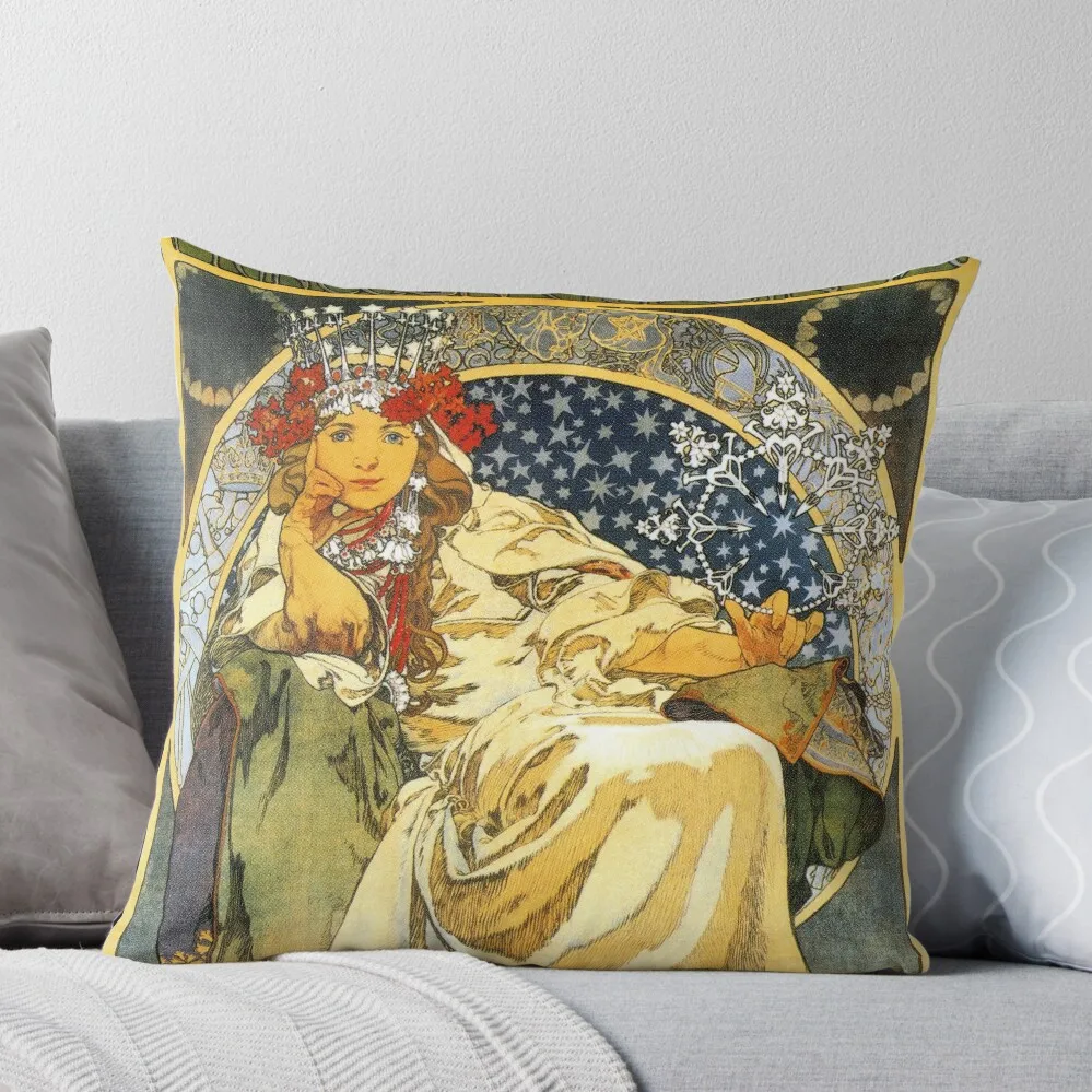 

Alfons Mucha Princess Hyacinth Throw Pillow Plaid Sofa pillow cover luxury