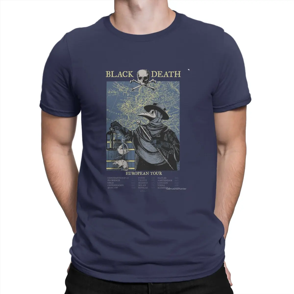 Camiseta divertida de la gira europea de la Peste Negra para hombre, cuello redondo, algodón puro, SCP, Doctor de la Plaga, manga corta, ropa gráfica