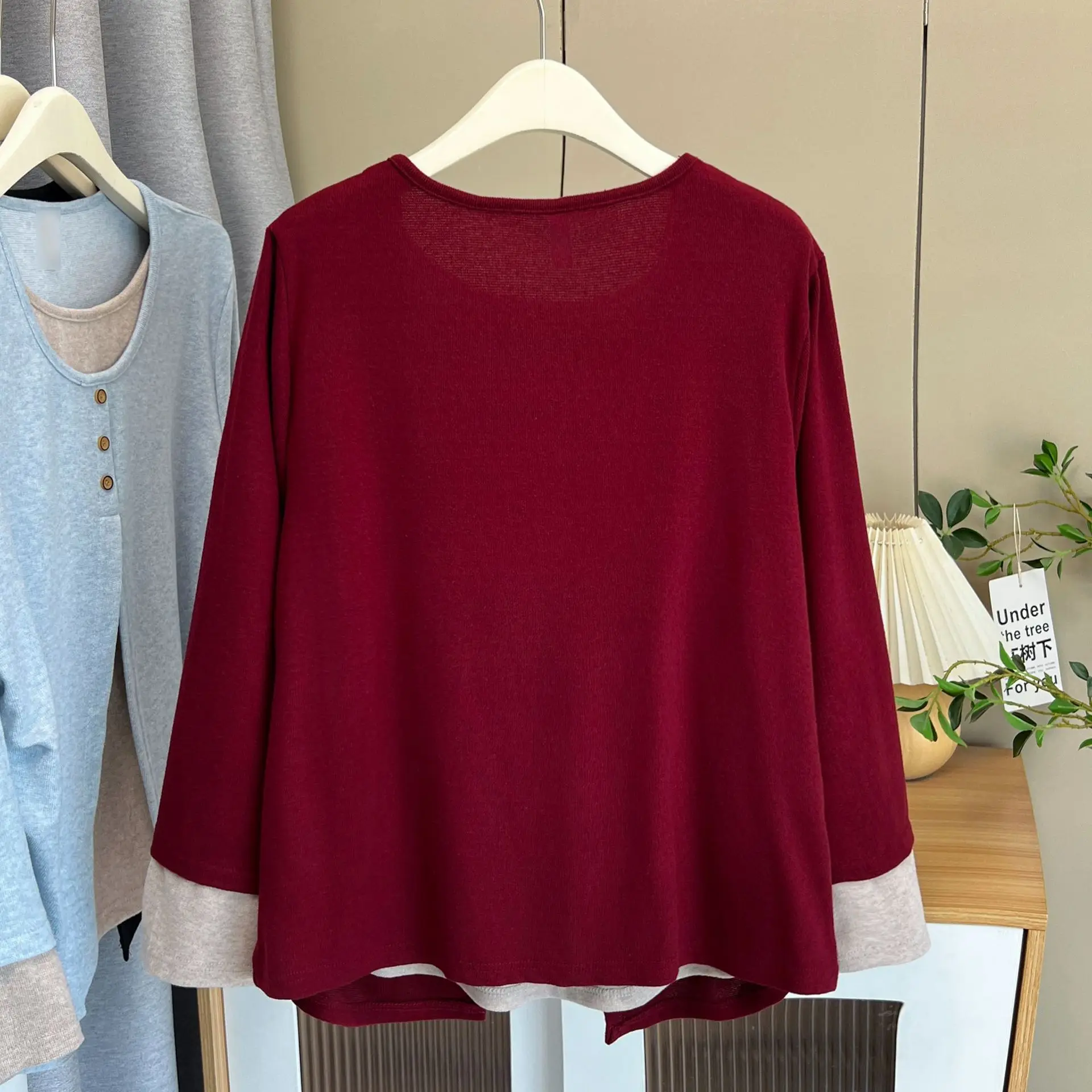 Fashion Plus Size Women's T-Shirt Autumn New Stylish round-neck Long Sleeve Fake Two Pieces Casual Tops 978