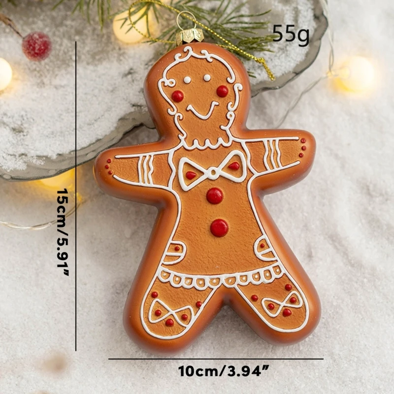 W3JA Gingerbread Man House Christmas Ornament Resin Hanging Pendant XmasDecor Snow