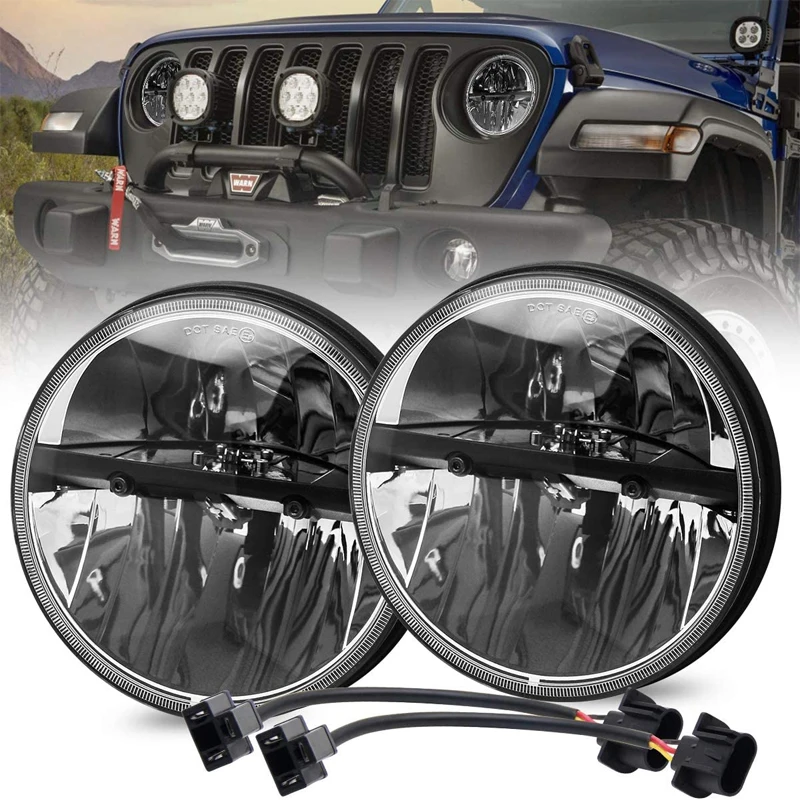 Phare 2pcs - Phare Led Lada Niva Urban 4x4 Rond 7 Pouces, Pour Hummer H1 H2  Jeep Wrangler Tout-terrain