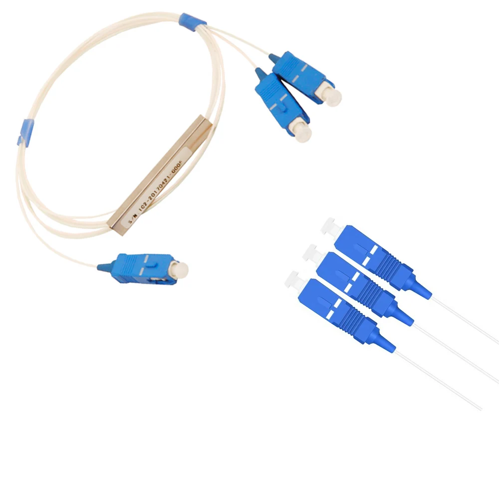 

0.9mm Steel Tube 1x2 Mini Blockless 1*2 SC/UPC Connector Fiber Optic PLC Splitter