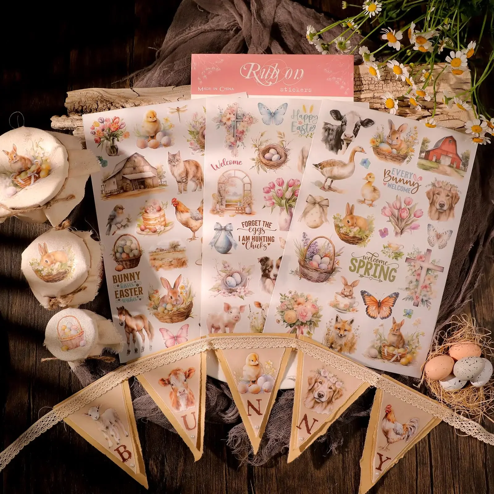 Easter RUB ON Transfer Stickers 3 Sheet Large Cute Happy Easter Egg Bunny Dog ButterflyStickers DIY Album Scrapbooking Sticker decorative stickers self adhesive stickers adhesive stickers decorative labels stickers handbook stickers diy scrapbooking accessories